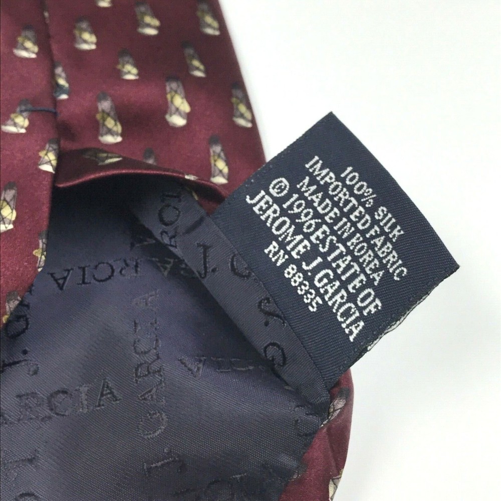 JERRY J GARCIA1996 Men's Silk Necktie Lady with Argyle Socks #14 Burgundy Tie - Picture 9 of 11